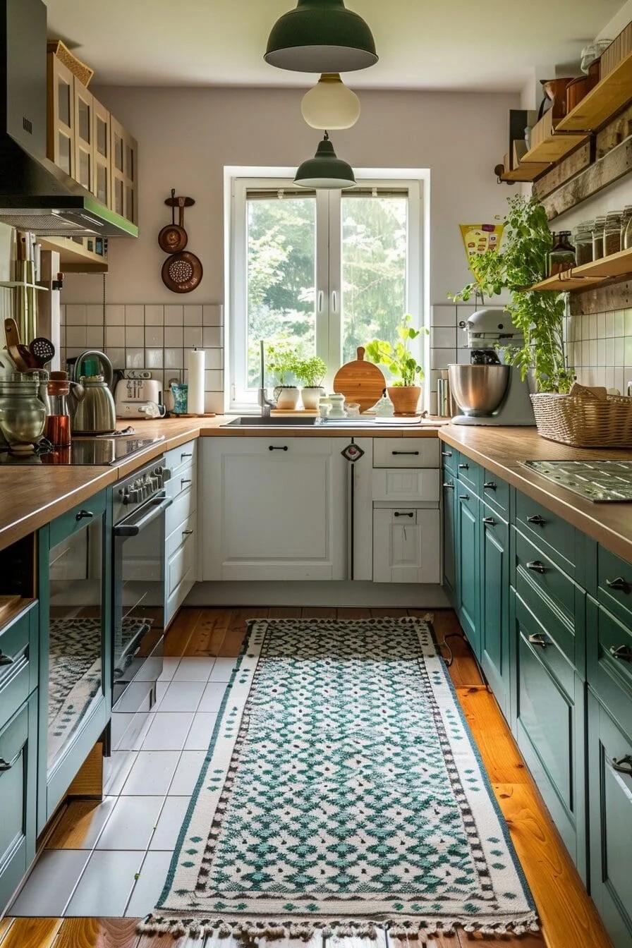 Green Patterned Kitchen Rug