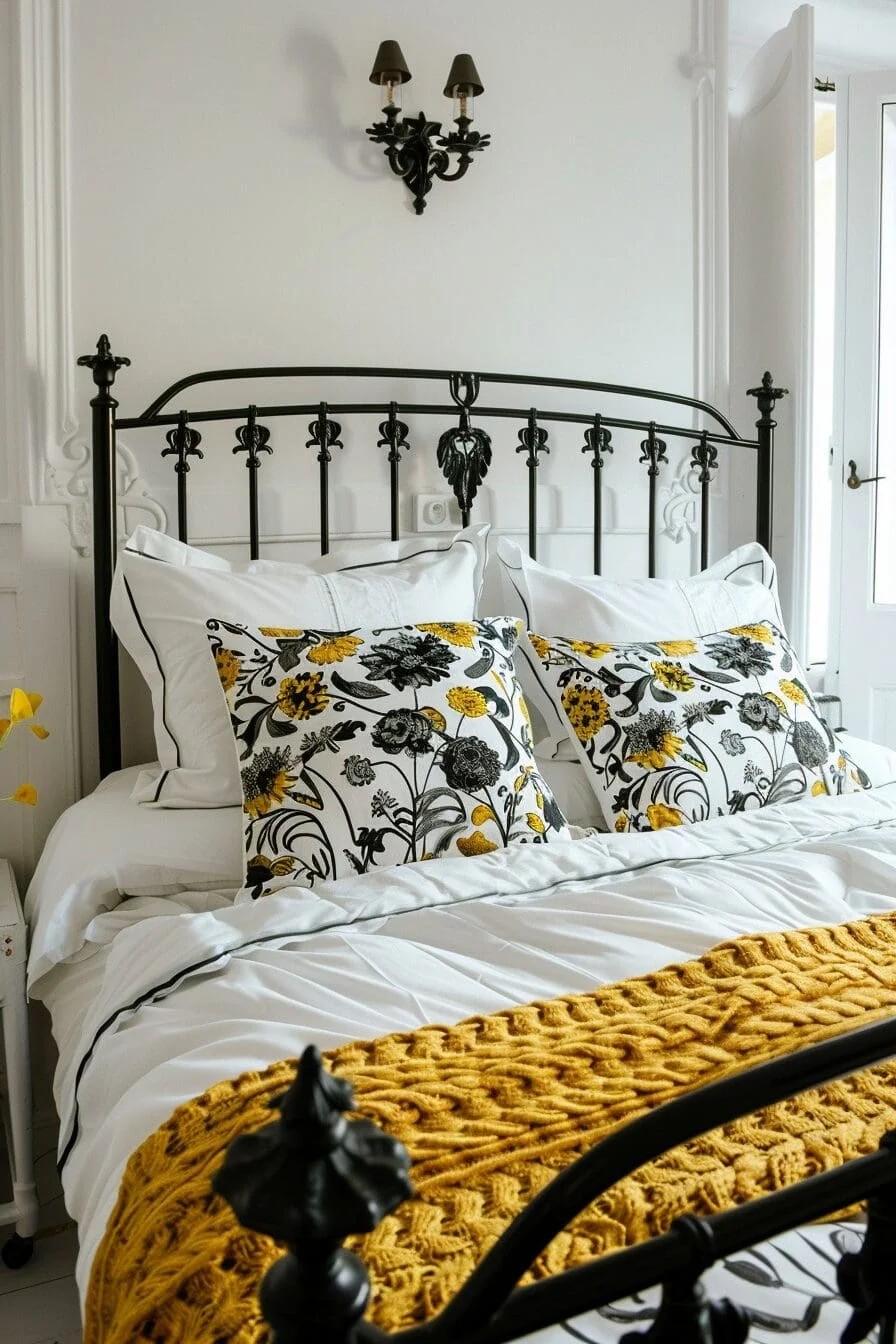 Yellow and Black Wrought Iron Headboard