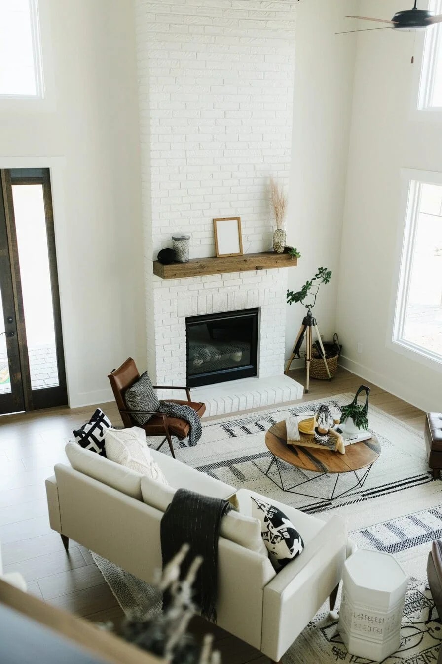 Fireplace with White Brick Surround