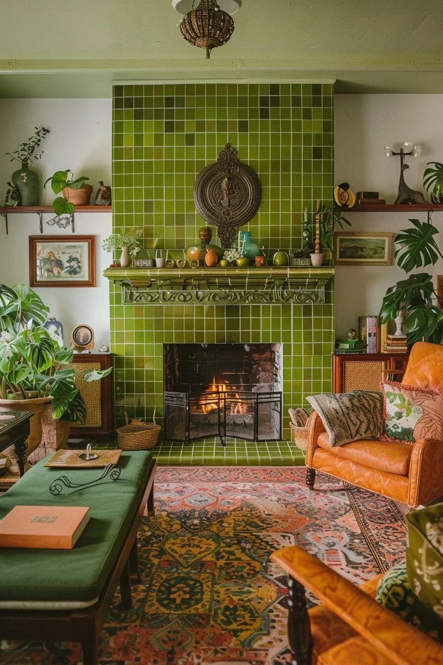 Green Tile Fireplace