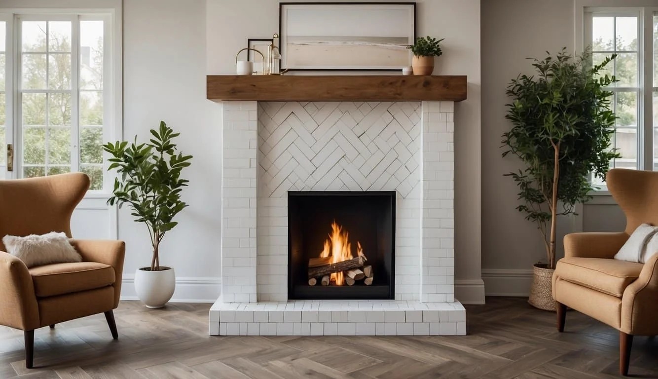 Herringbone Pattern Tile Fireplace Surround