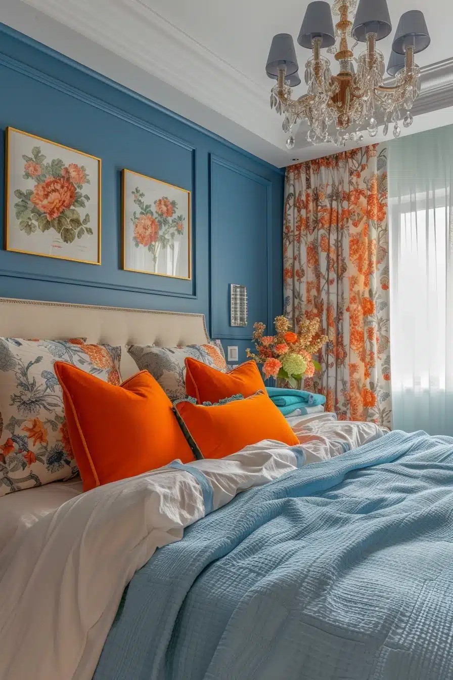 Grandmillennial Blue and Orange Bedroom