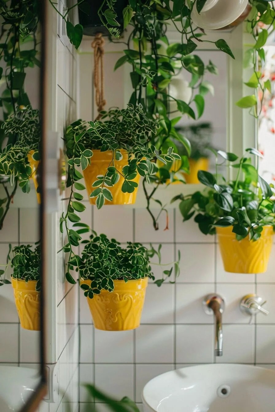 Hanging Plants in Yellow Pots