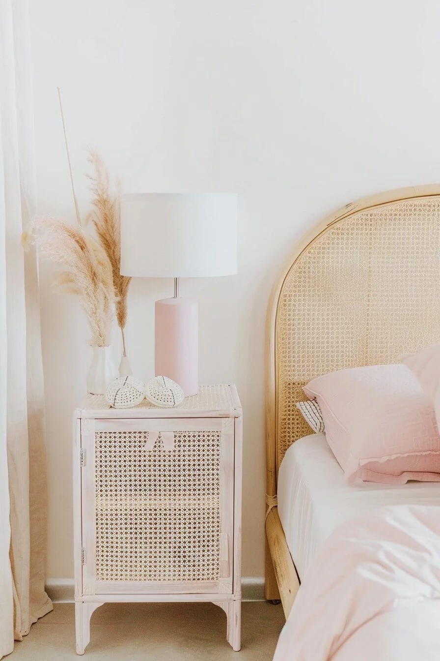 Pink Rattan Nightstand