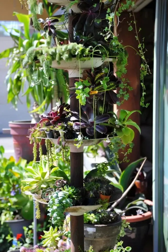 Use a vertical garden tower with multiple tiers to grow a variety of plants in a small footprint.