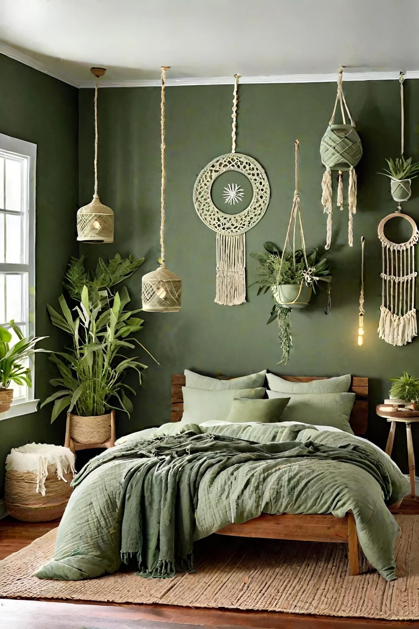 Bohemian Sage Green Bedroom With Layered Textures