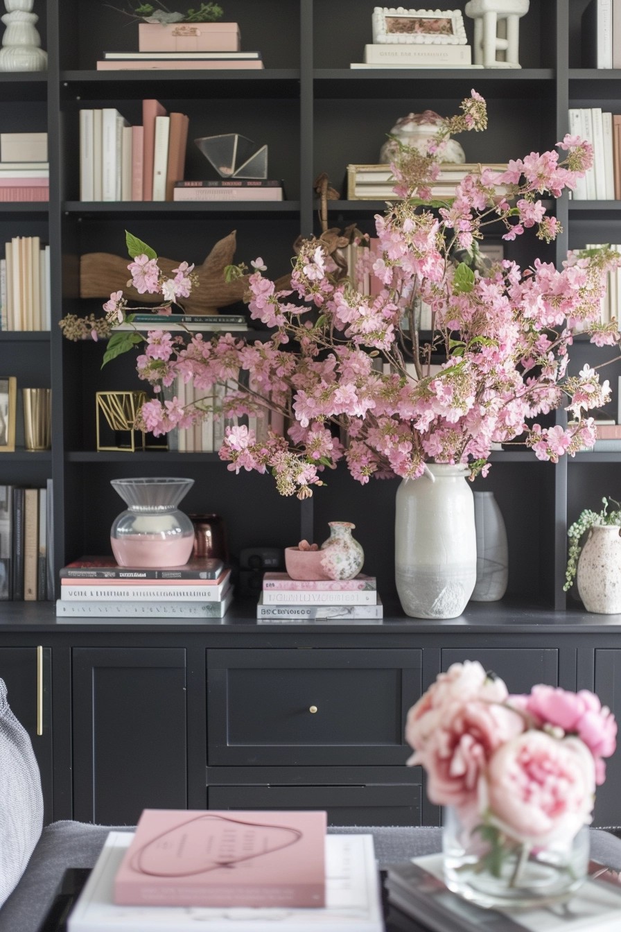 Hints Of Pink In Black Shelving