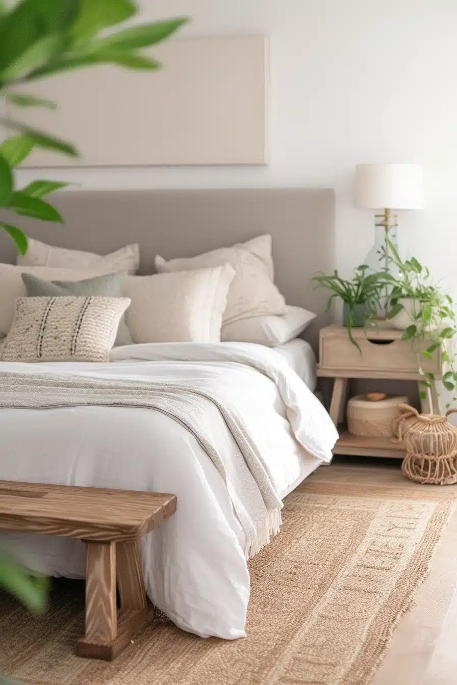 Light Grey Headboard With Plants