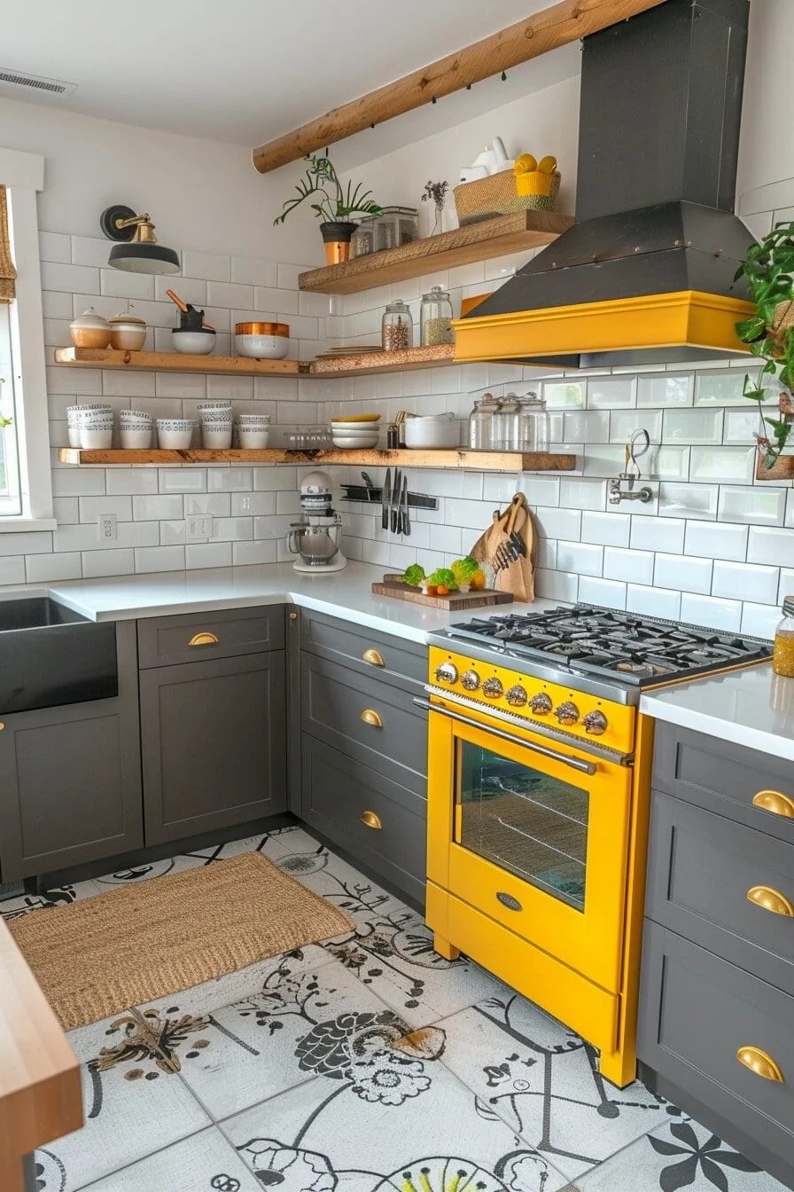 Pops of Yellow with Painted Appliances