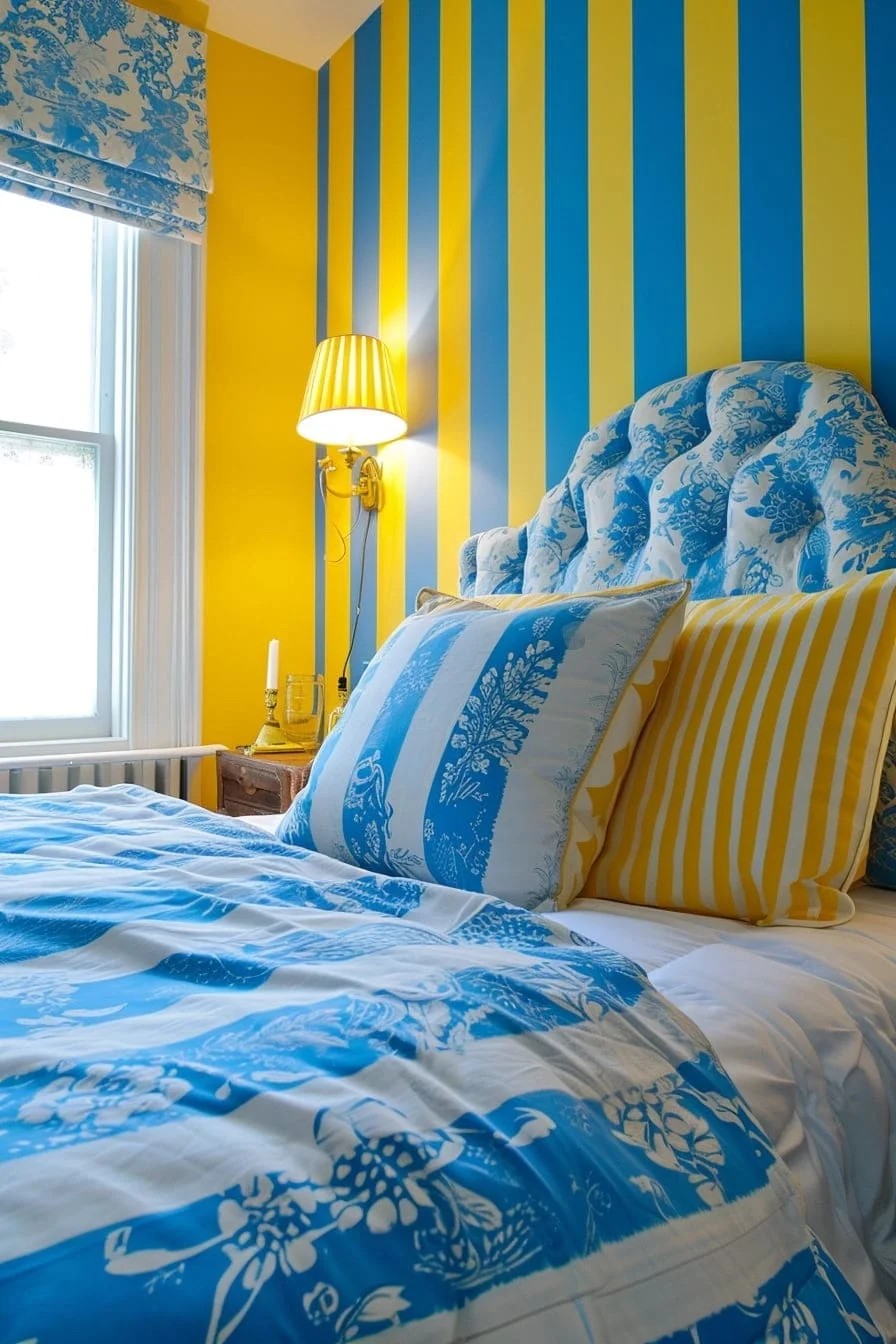 Blue and Yellow Striped Wallpaper