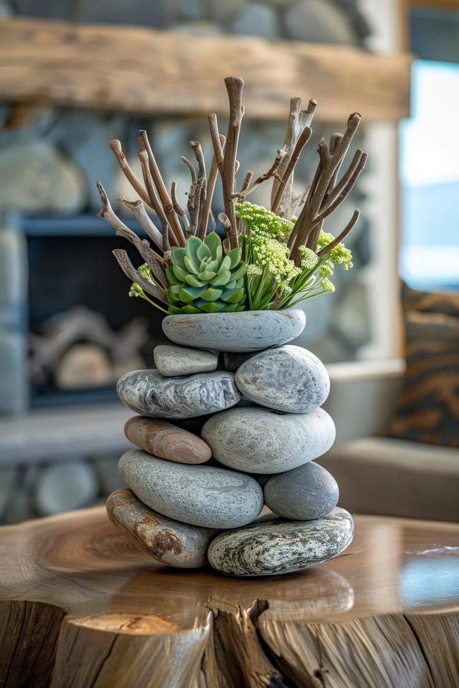 Centerpiece of Beach Pebbles