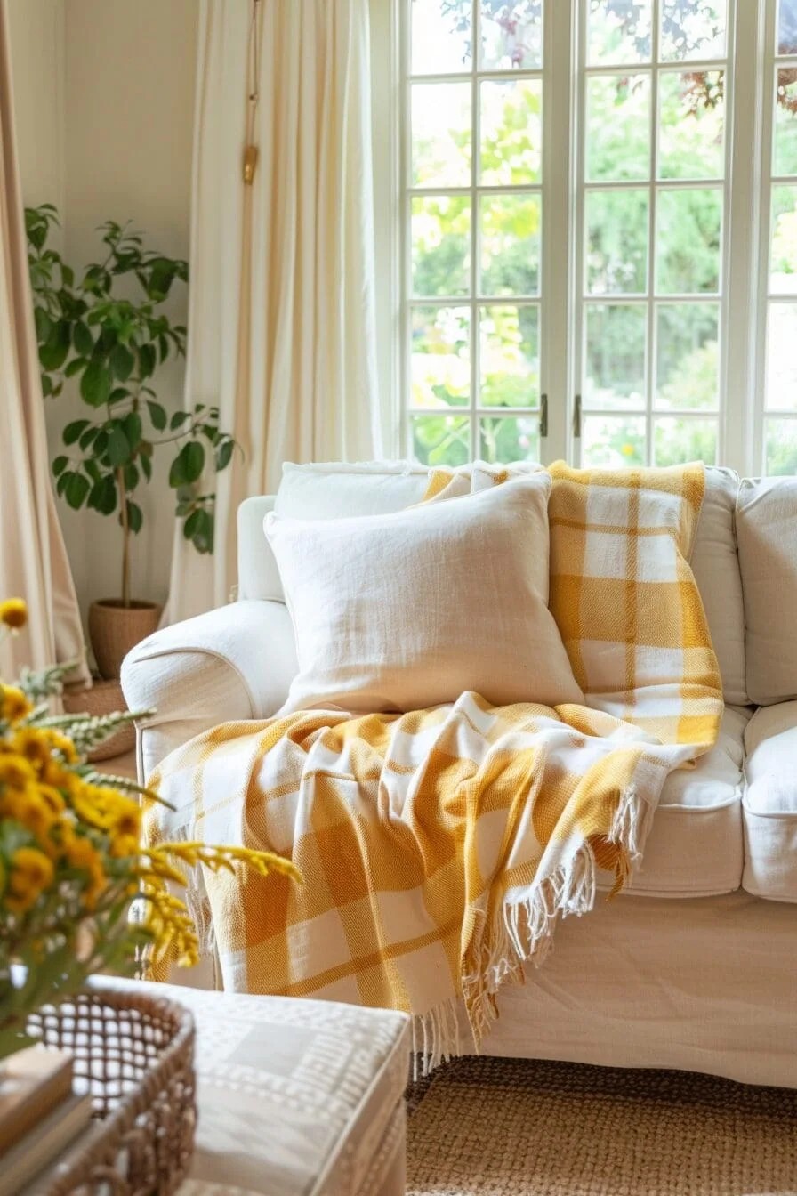 Yellow and White Gingham Throw Blanket