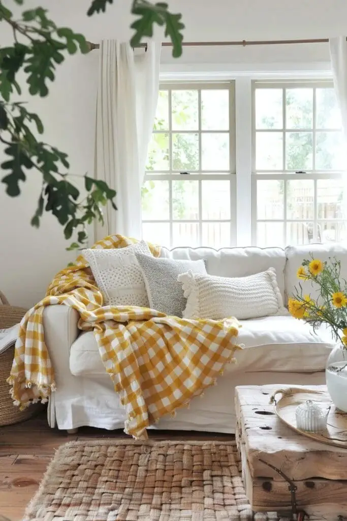 Yellow and White Gingham Throw Blanket