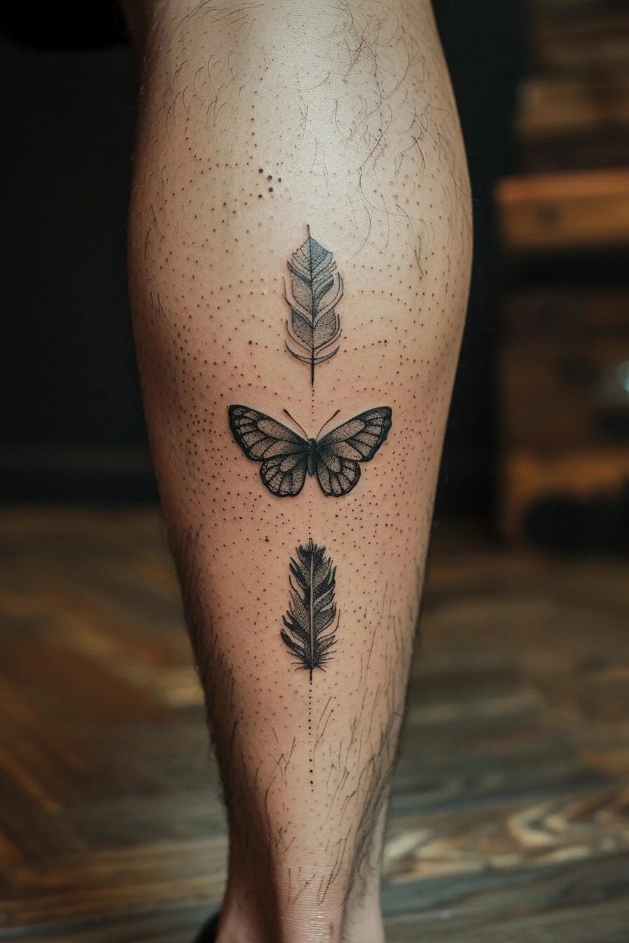 Butterfly with a Feather: Represents lightness, freedom, and the pursuit of one’s dreams