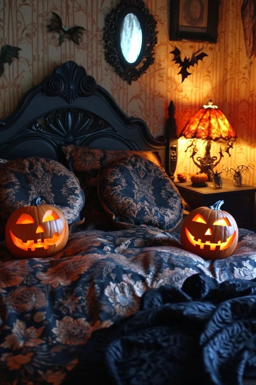 A Halloween Bedroom with Jack-O’-Lanterns