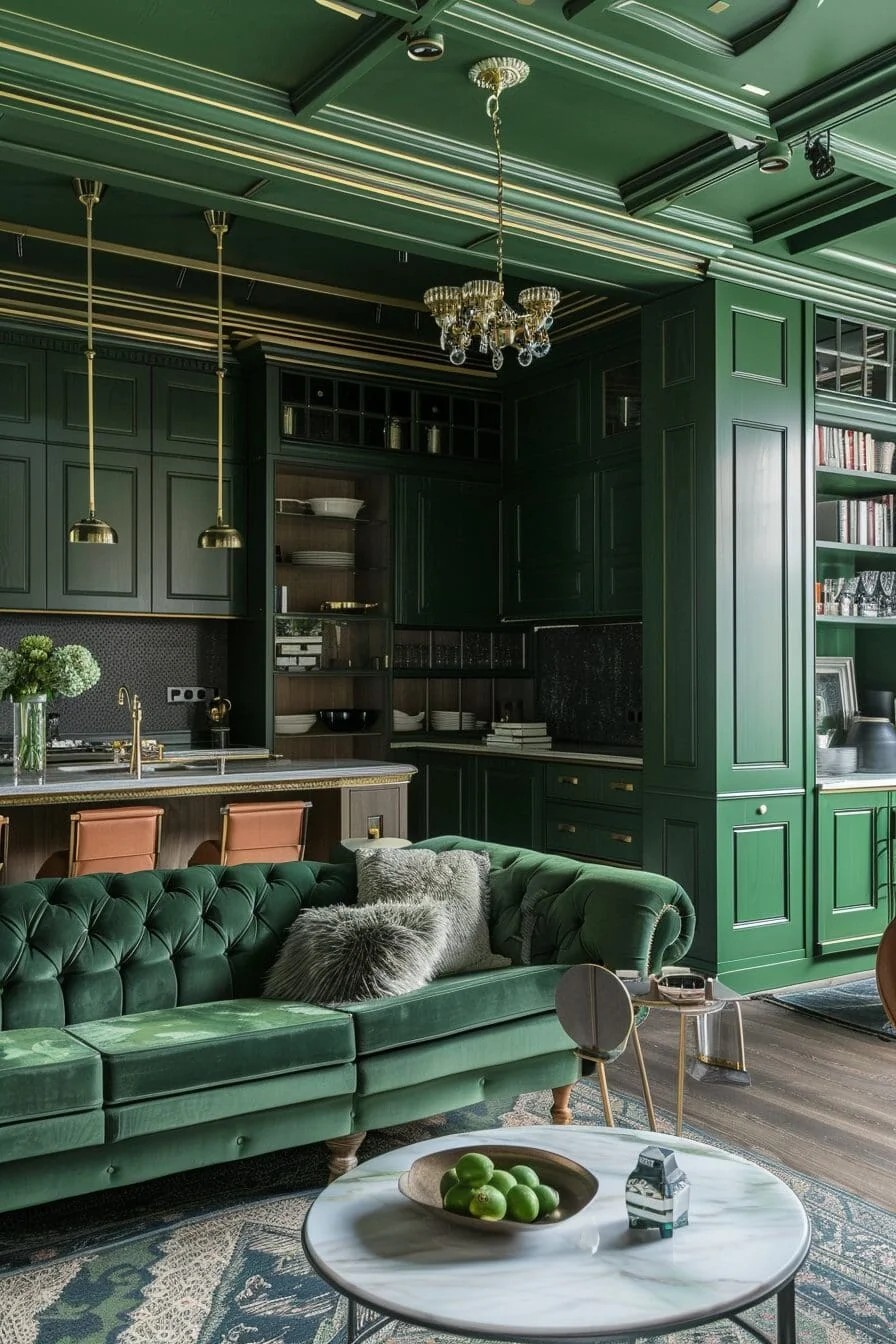 Green Kitchen Cabinets (Open Concept)