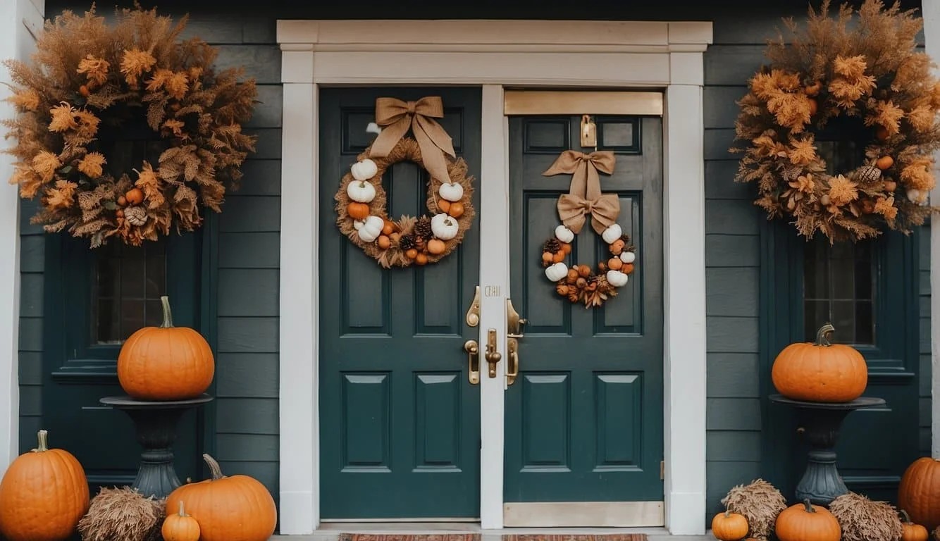 White Pumpkin Wreath with Burlap Bow