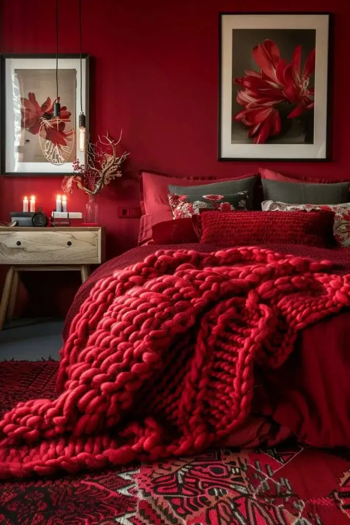 Chunky Red Knit Throw Blanket