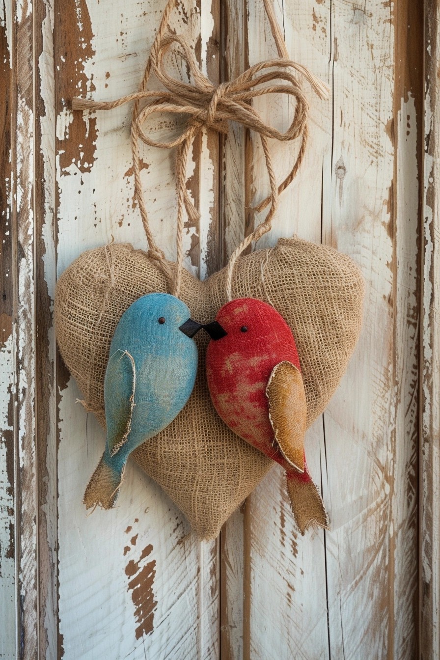 Burlap Lovebirds Door Hanger