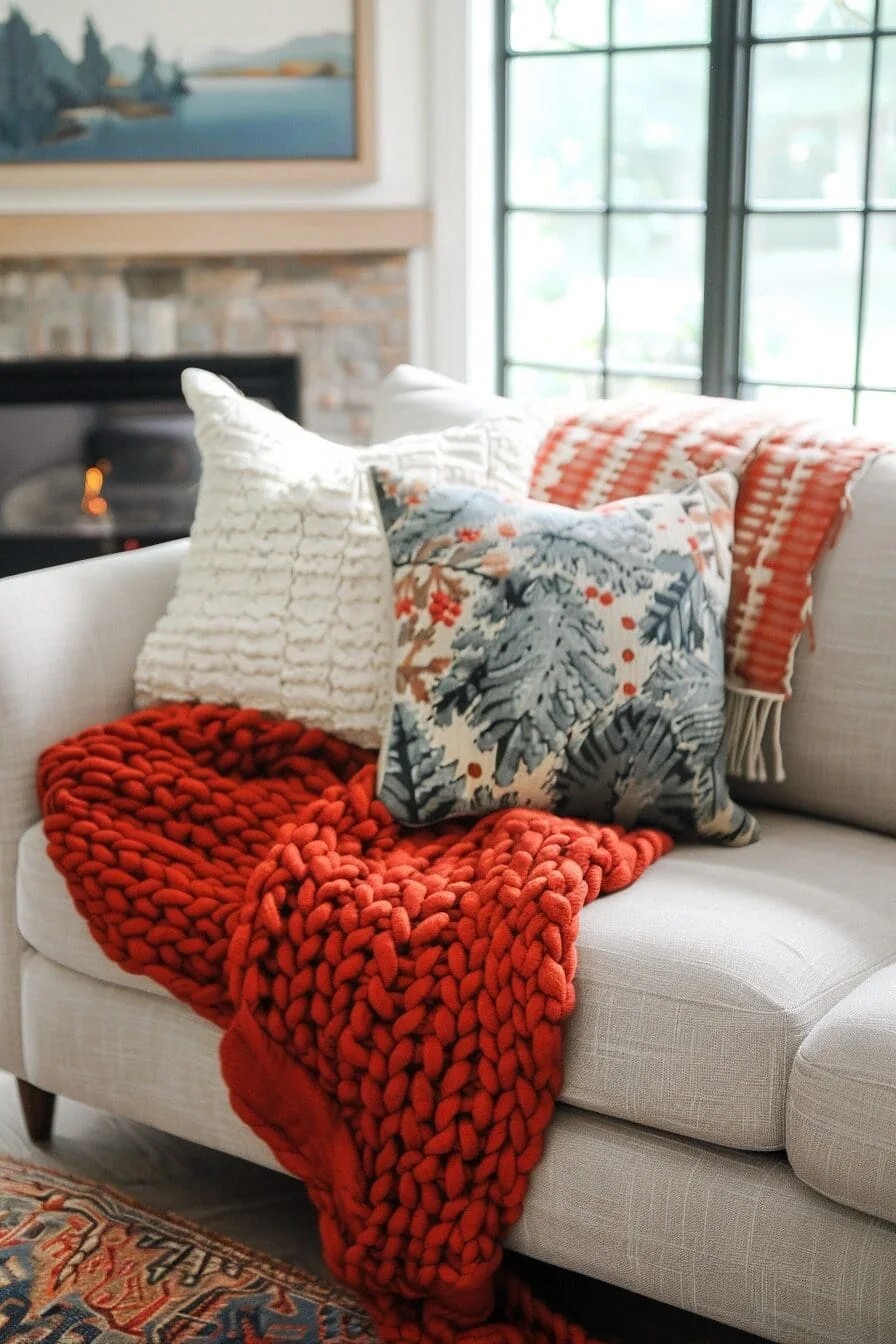 Chunky Red Knit Throw