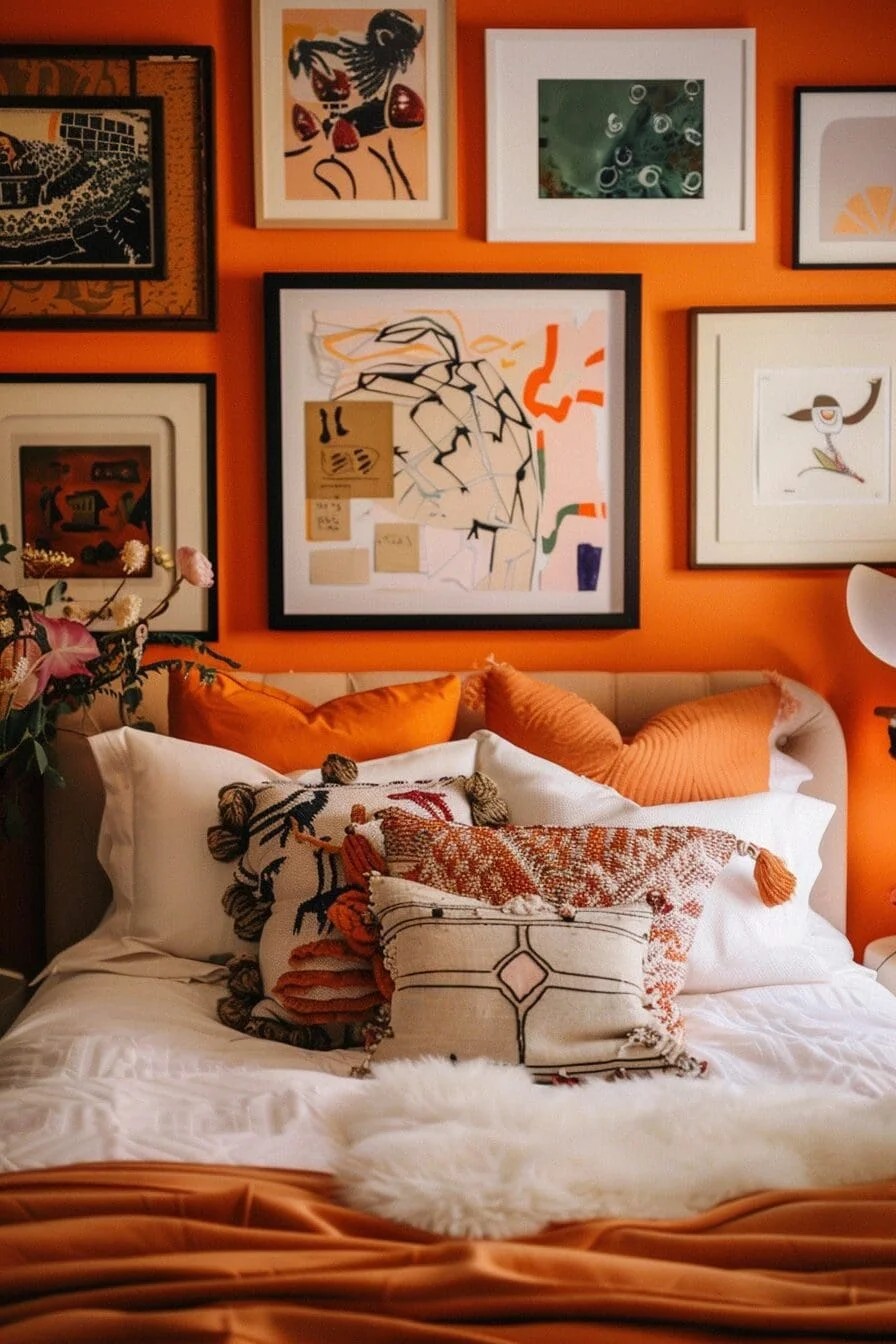 Gallery Wall with Pops of Orange