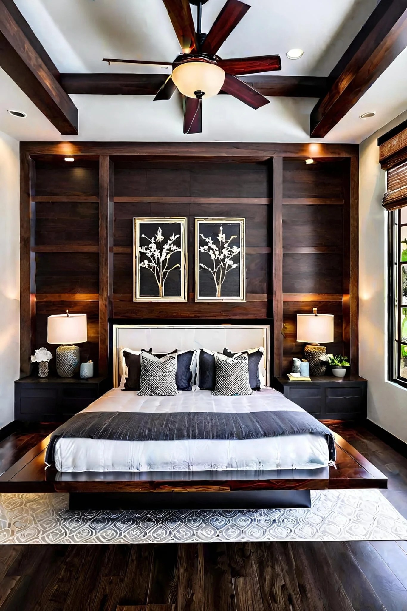 Zen Master Bedroom with Wooden Inlay Tray Ceiling