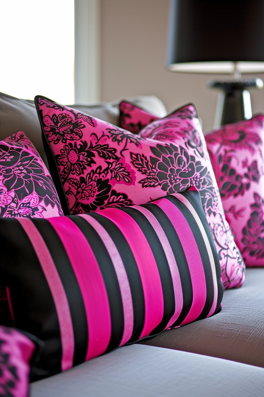 Black And Pink Striped Accent Pillows