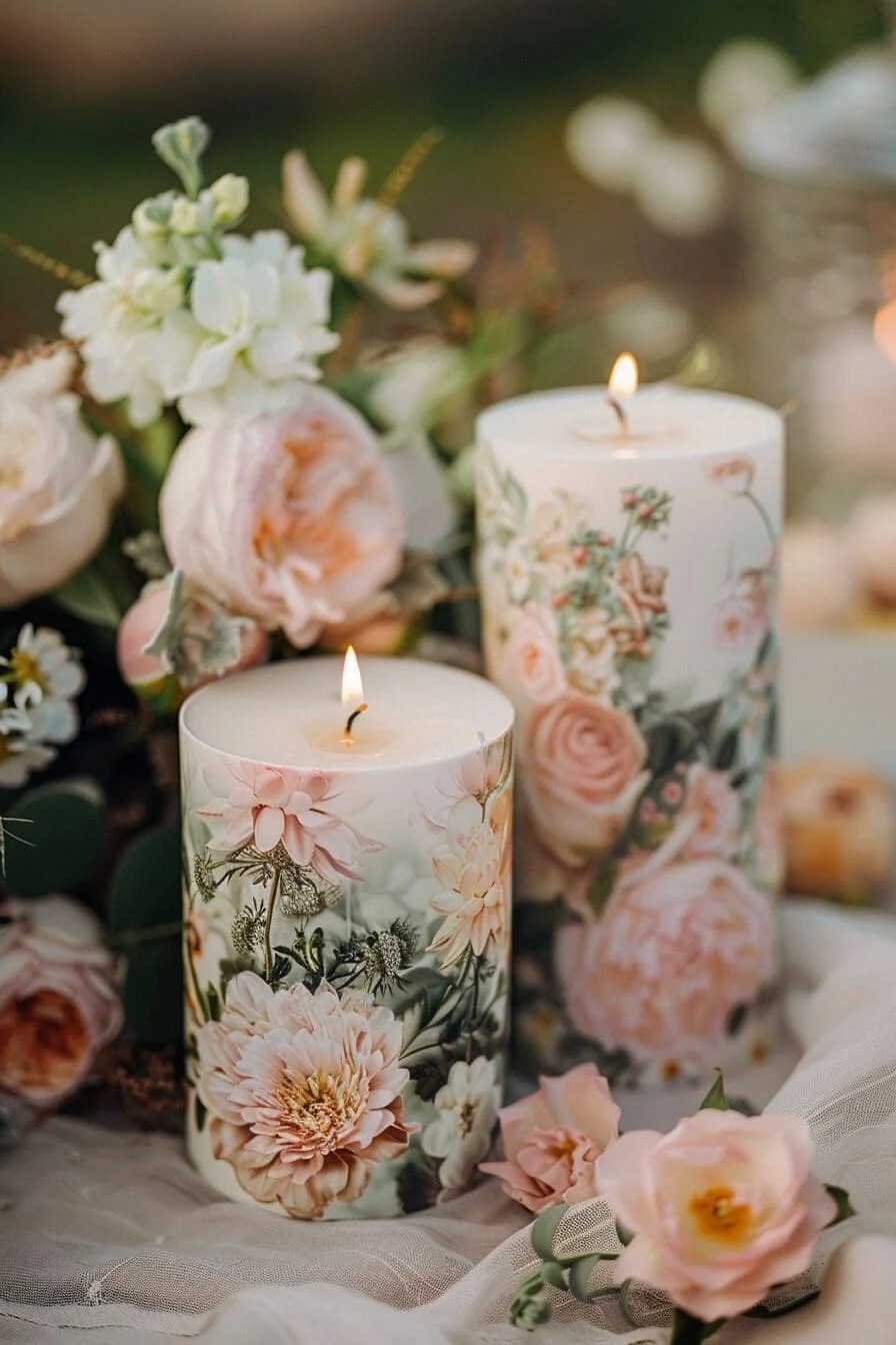 A Spring Wedding with Personalized Floral Candles