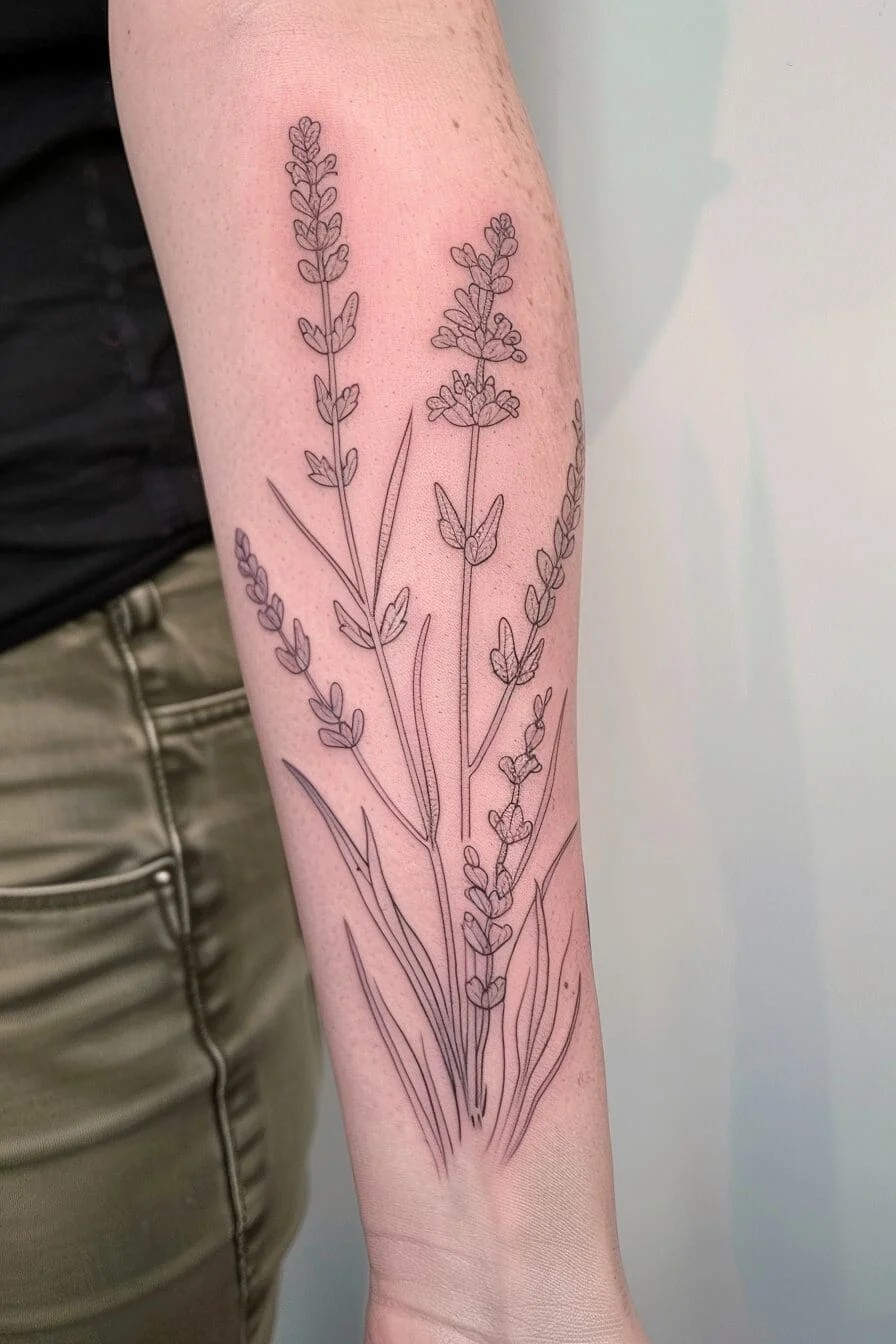 Lavender Fine Line Tattoo