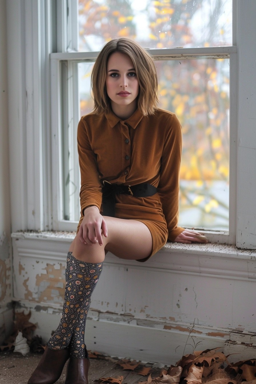 Suede Mini Skirt and Patterned Tights