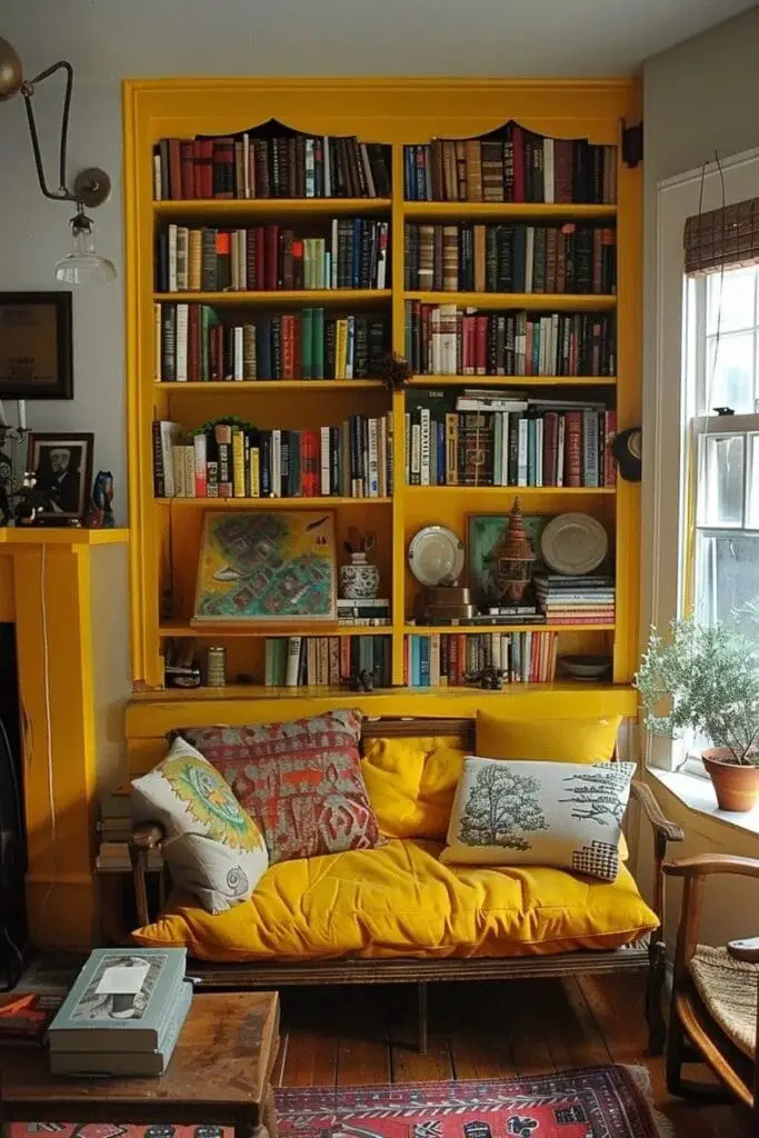 Yellow Painted Bookshelves