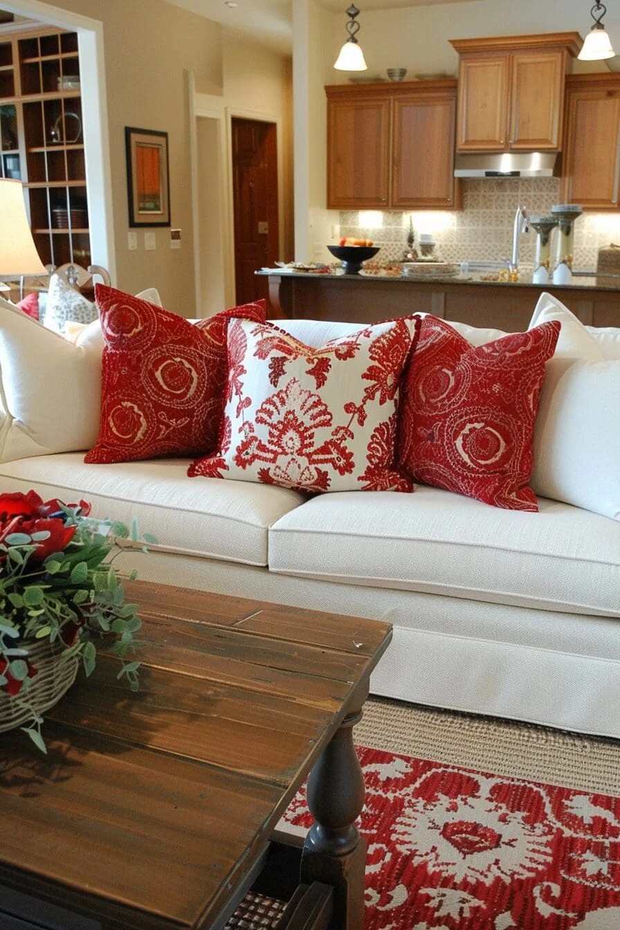 Red and Cream Throw Pillows