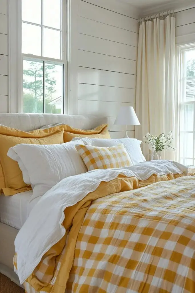 Yellow and White Gingham Bedding