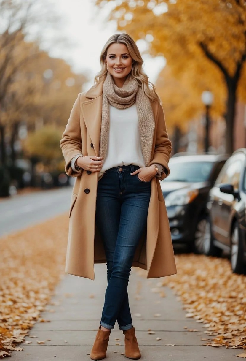 Camel Coat over a Casual Outfit