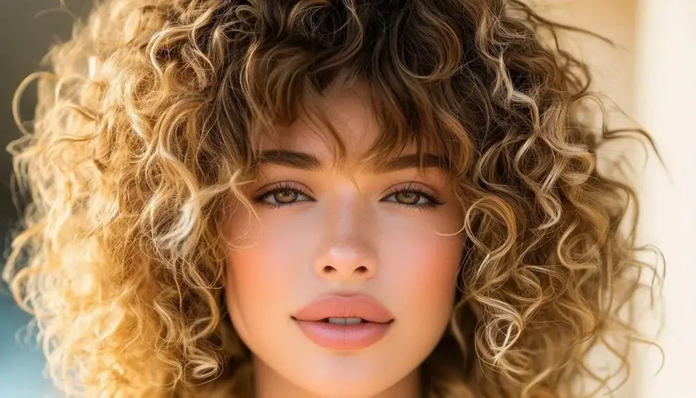 Curly Bangs with Blonde Highlights