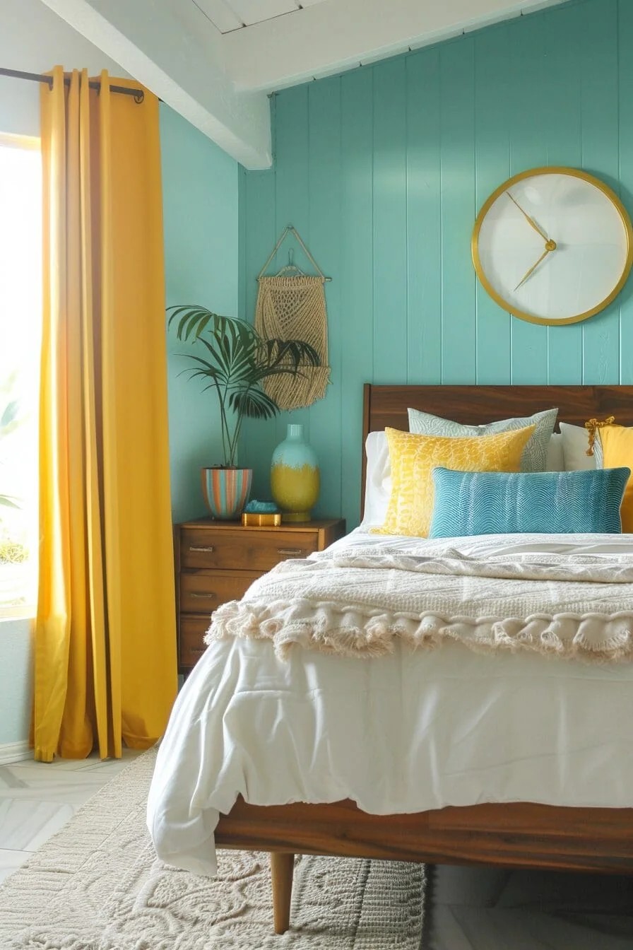 Mid-Century Modern Yellow and Teal