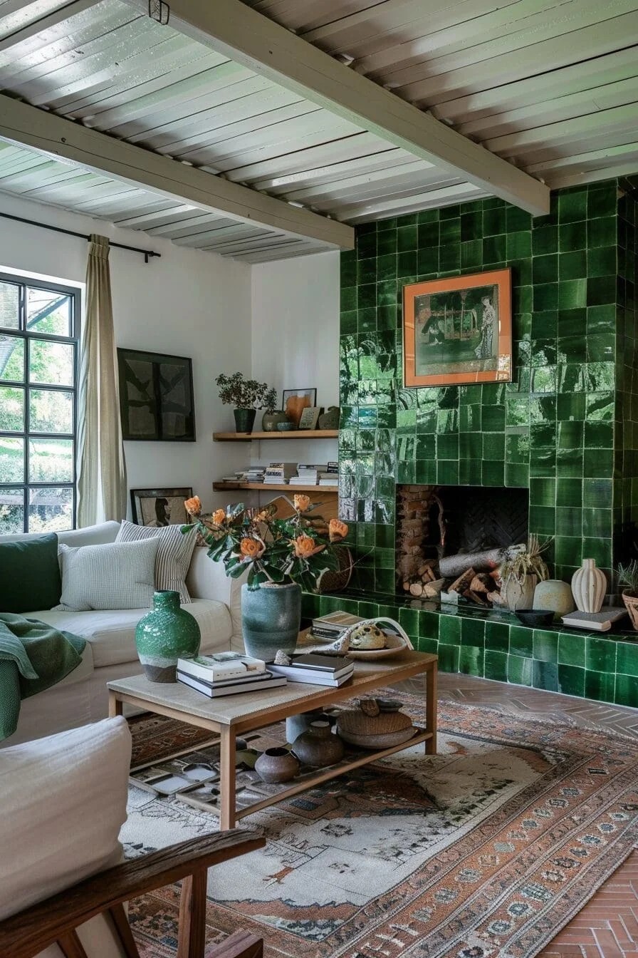 Green Tile Fireplace