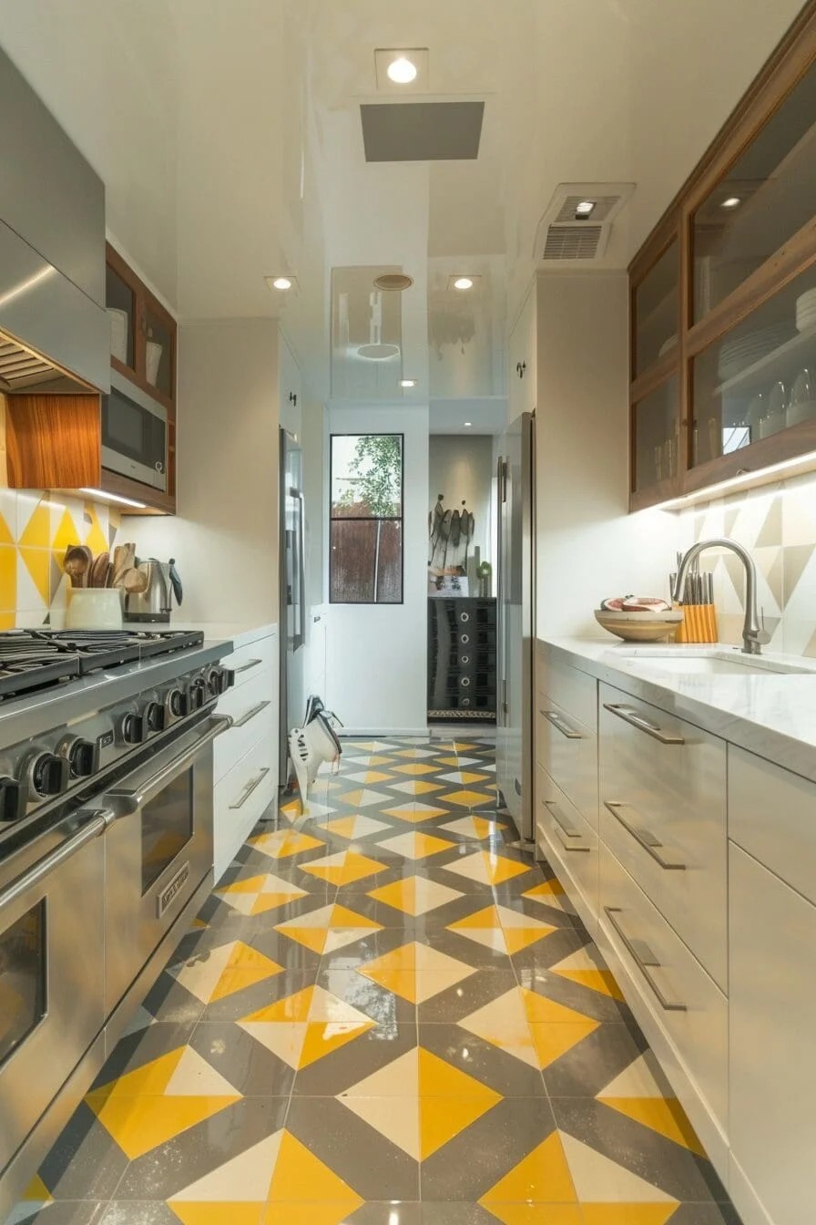 Geometric Yellow and Gray Floor Tiles