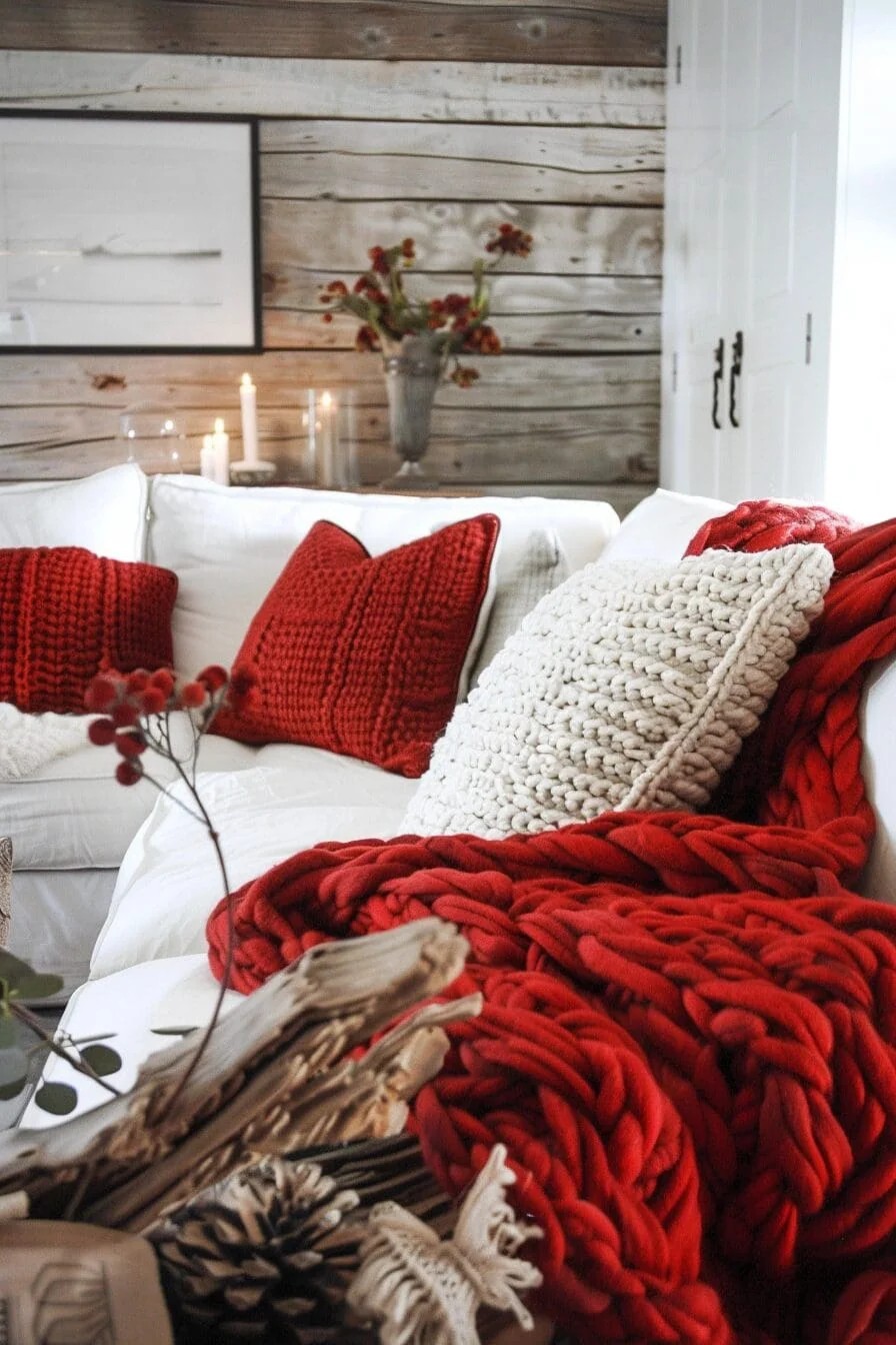 Chunky Red Knit Throw