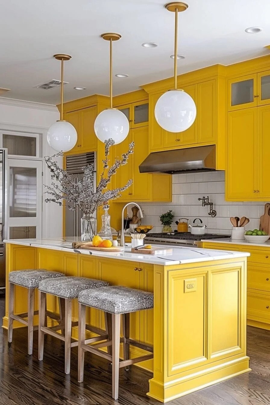 Sleek Yellow with Marble Countertops