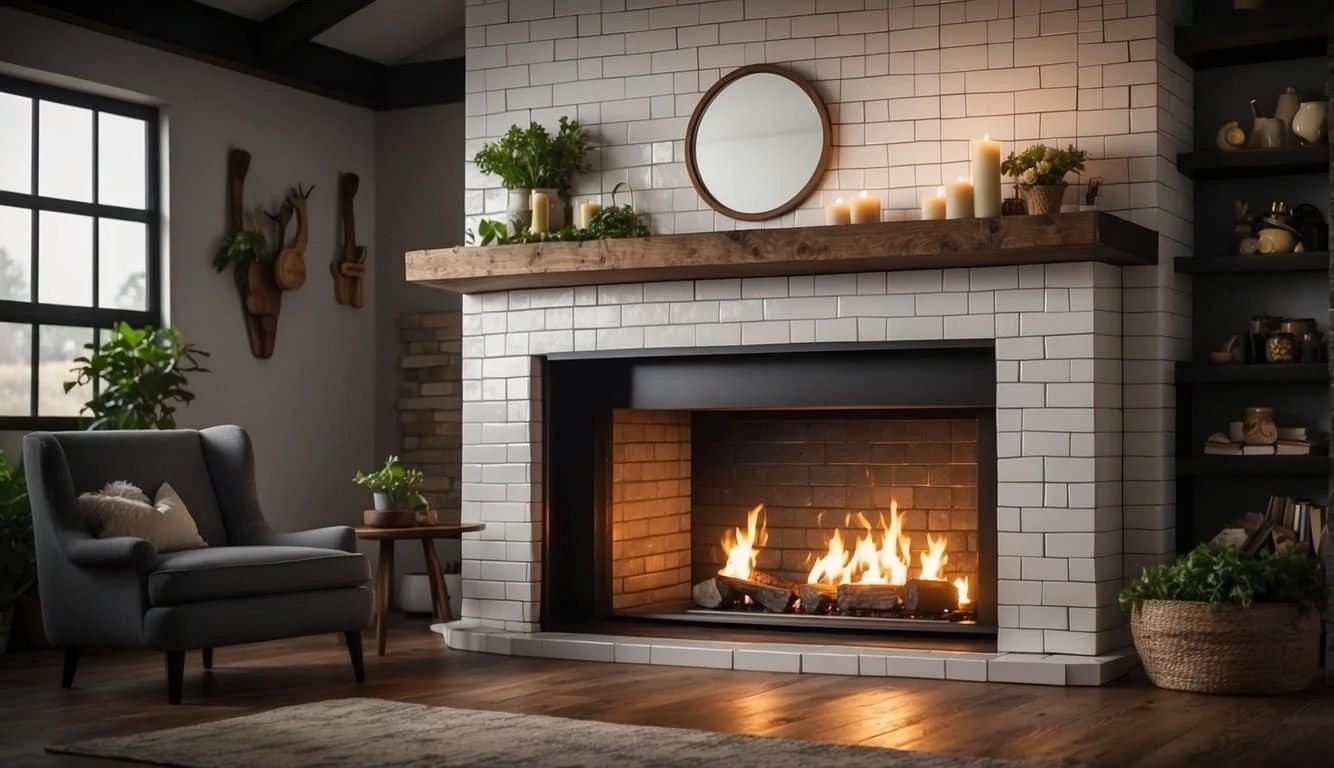 Subway Tile Surround For Farmhouse Fireplace