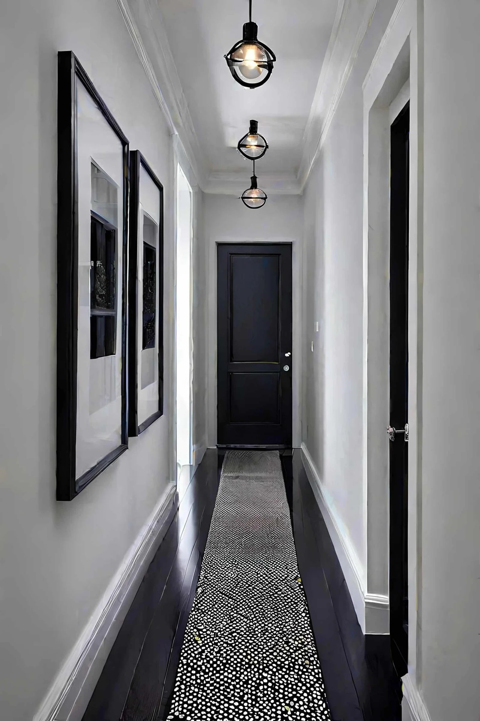 Minimalist Small Hallway Featuring Sleek Black Accents