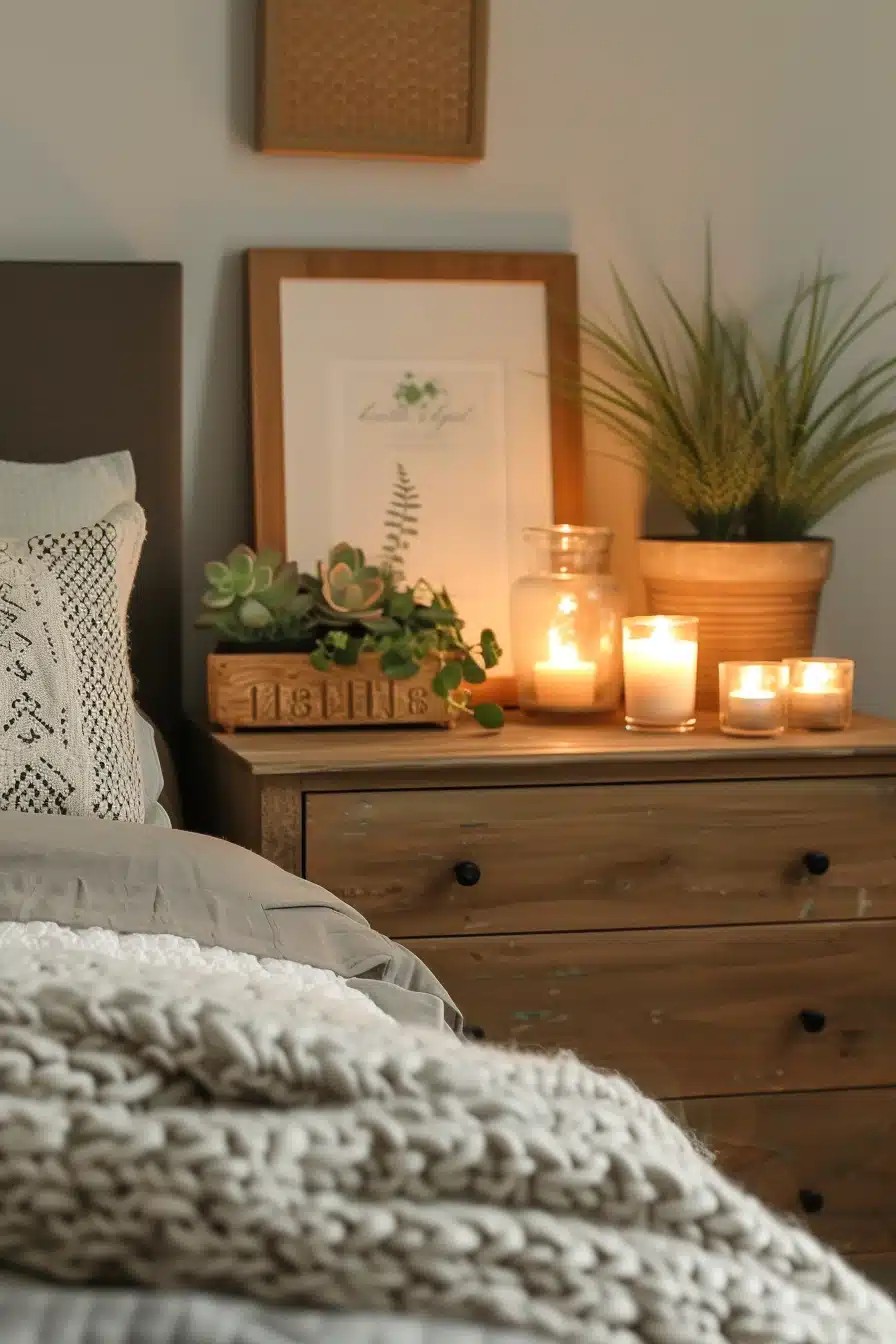 Decorate the Nightstands with Candles, Picture Frames, or Small Plants