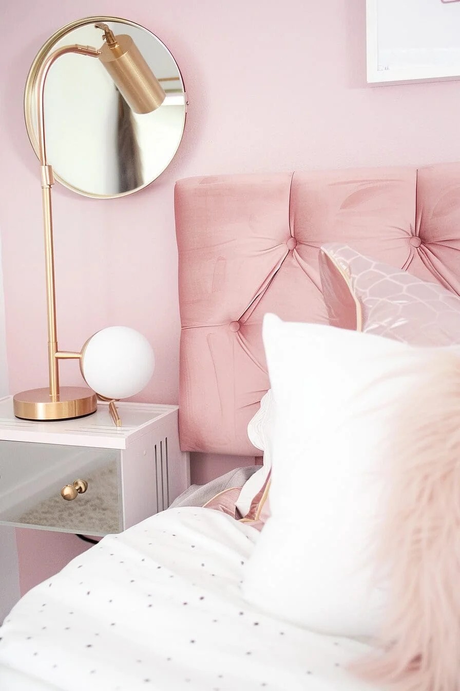 Rose Gold Lamp and Mirror