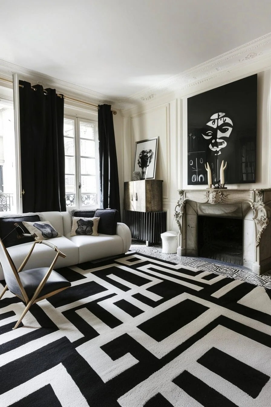 Geometric Black Rug