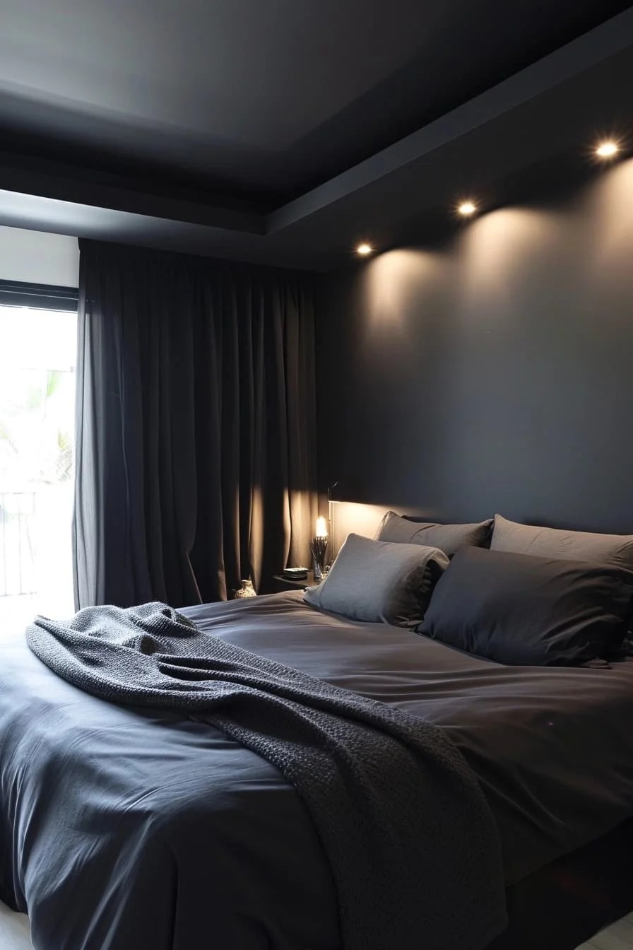 Minimalist Master Bedroom with Sleek Black Tray Ceiling