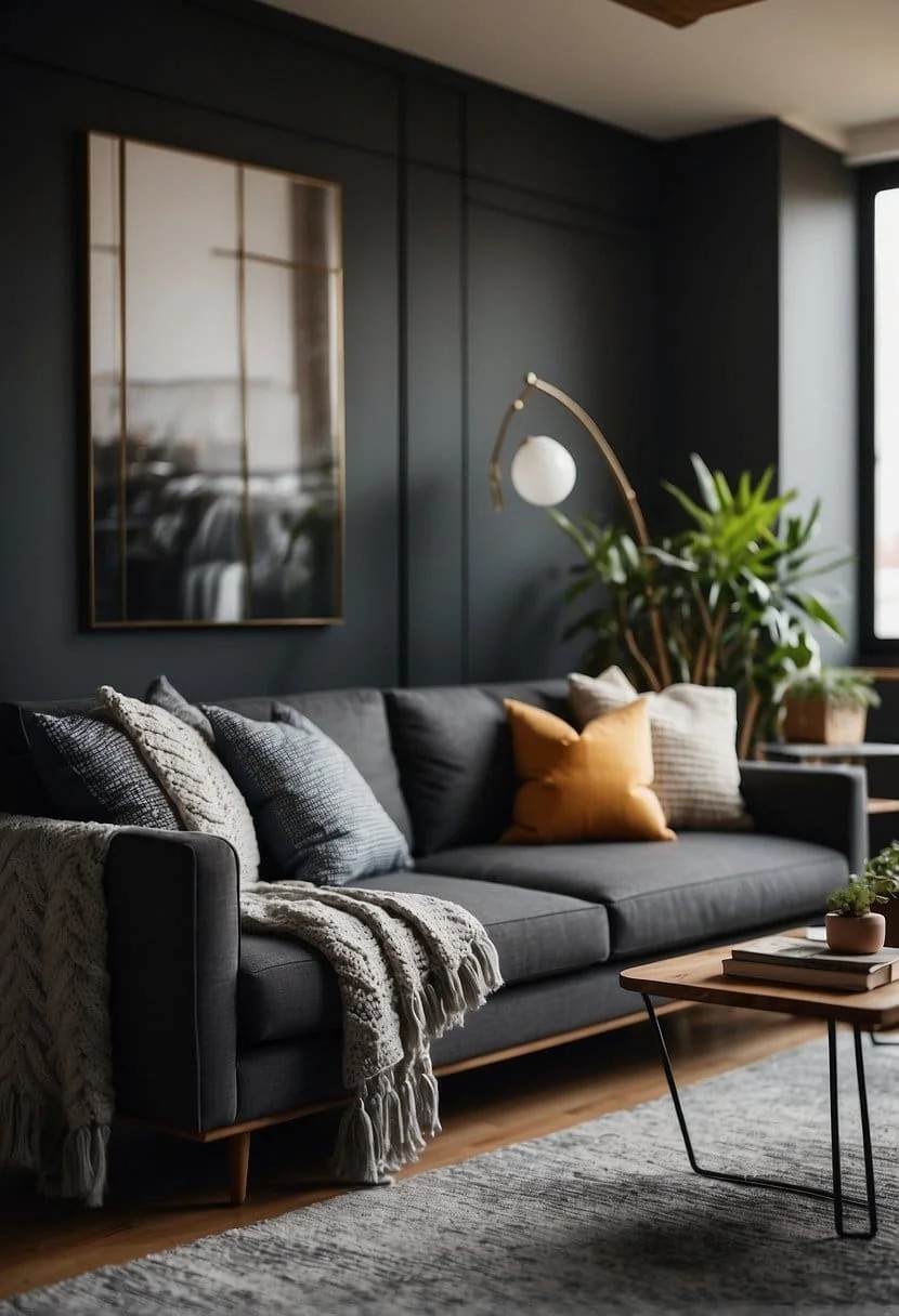 Layered Textures with a Charcoal Sofa