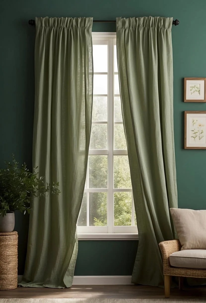 Natural Linen Curtains With A Soft Green Wall