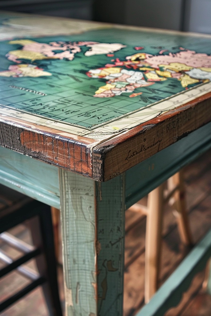 Decoupaged Table Top with Vintage Maps