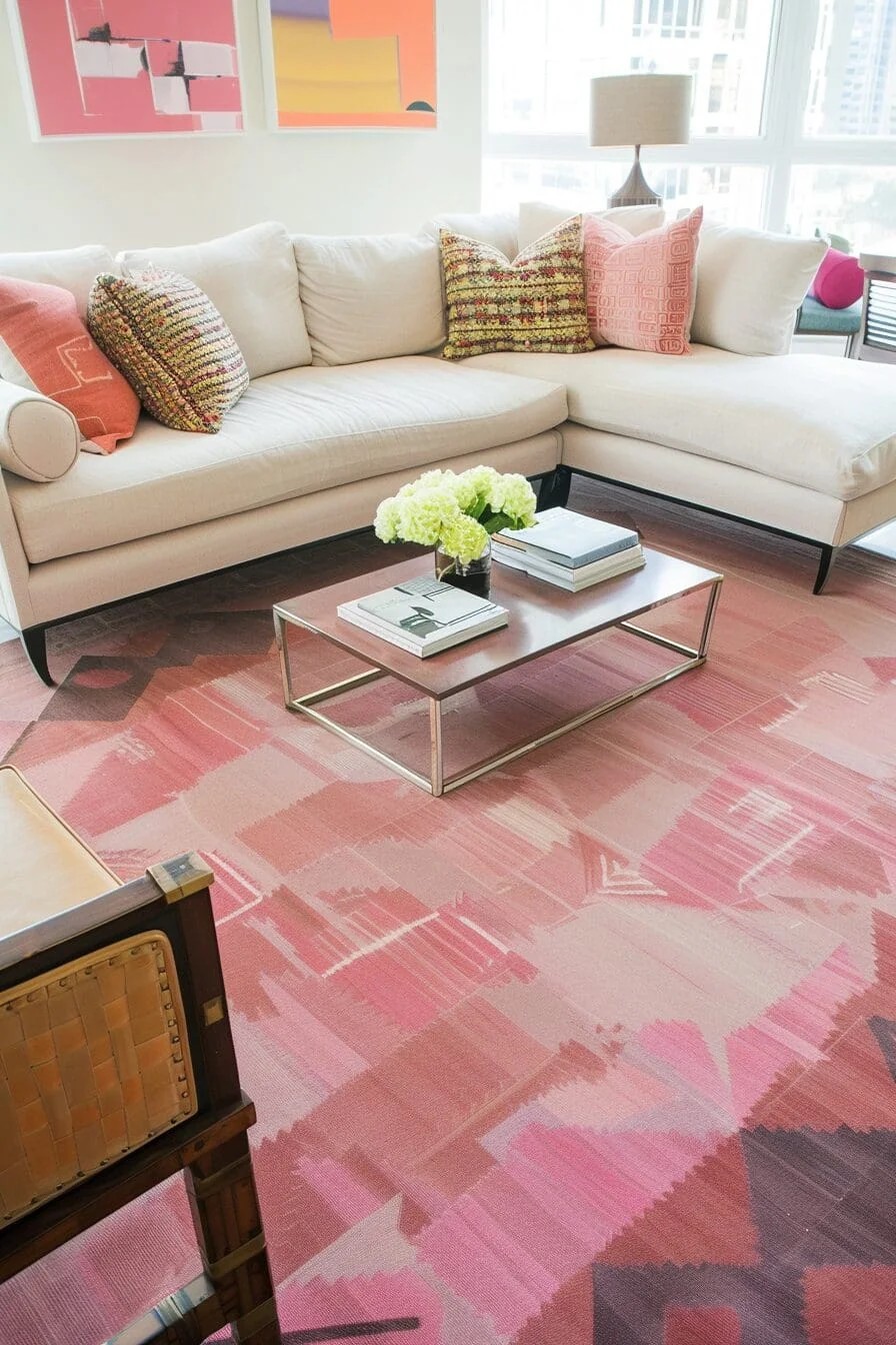 Pink Geometric Rug